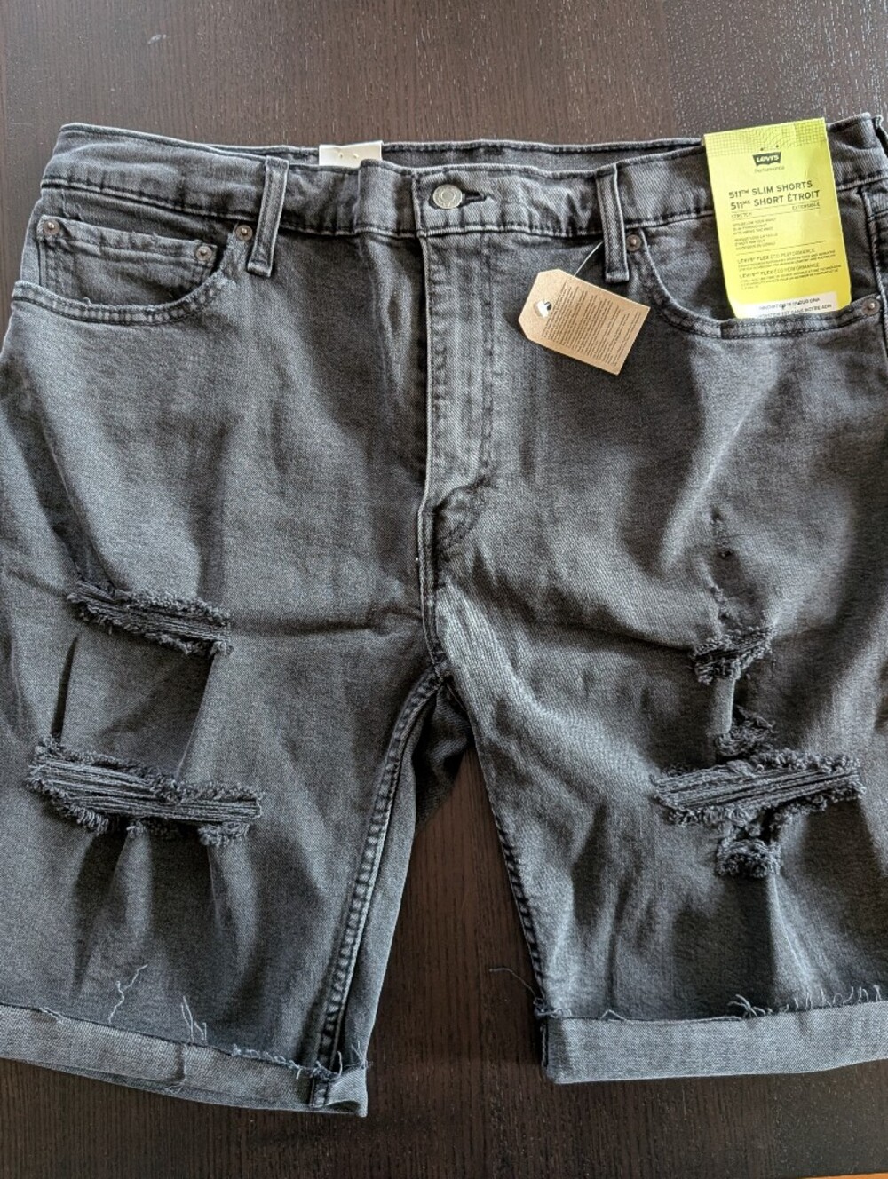 Levi's 511 slim Faded Black Distressed Jean Shorts size 40